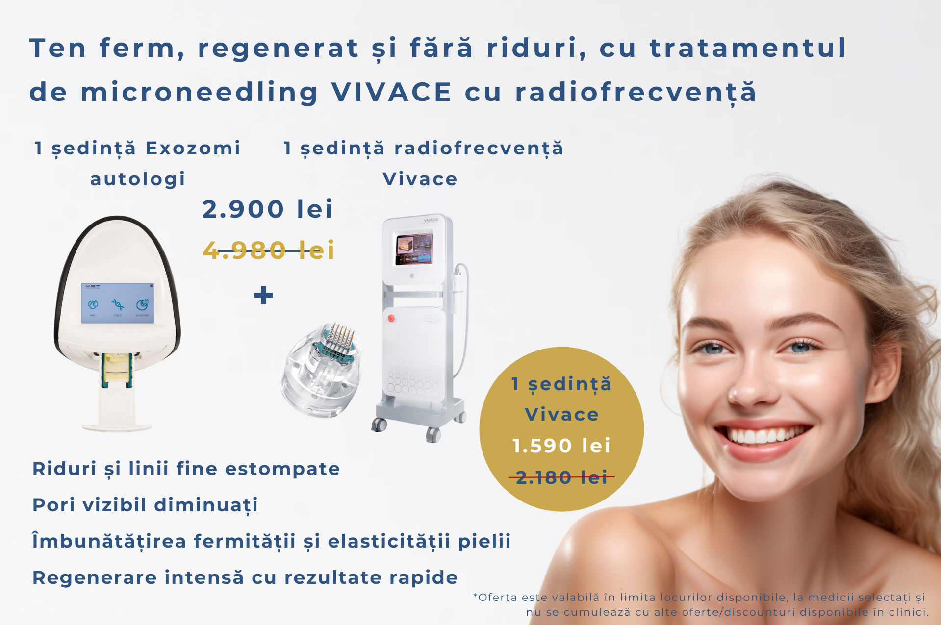 Ofertă fermitate și regenerare a tenului cu tratamentul de radiofrecvență Vivace și exozomi autologi